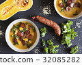pumkin soup with kale, quinoa and chorizo 32085282