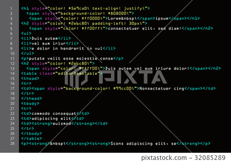 HTML Simple Code Vector. Colorful Abstract Program 32085289