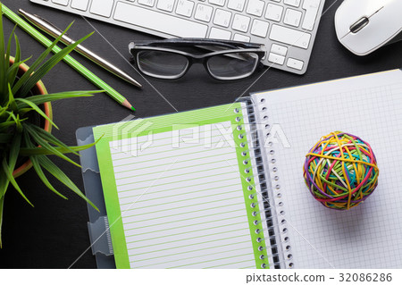 Office desk with computer and supplies 32086286