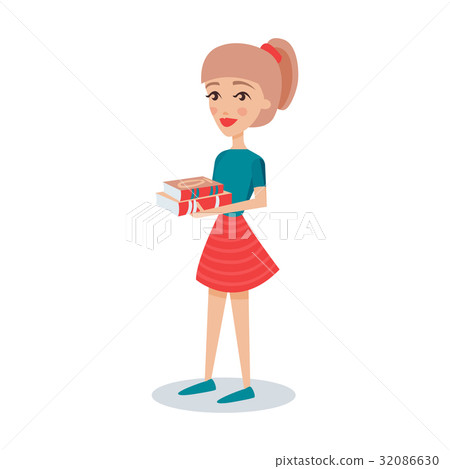 Pretty student girl standing and holding books in - Stock Illustration ...