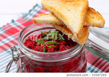 fresh beetroot puree with toast fresh beetroot puree with toast 32087269