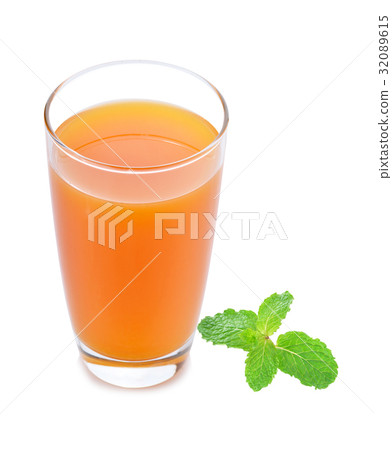 Orange juice and fresh mint on white background. Orange juice and fresh mint on white background. 32089615