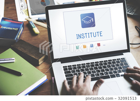 Hands working on laptop network graphic overlay Hands working on laptop network graphic overlay 32091513