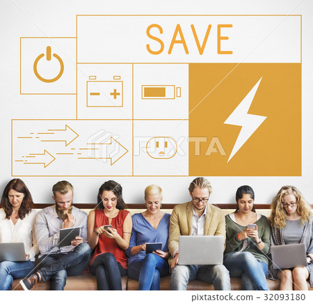 People with energy saving sustainability power generation campaign People with energy saving sustainability power generation campaign 32093180