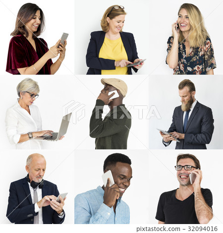Collection of diverse people using digital devices Collection of diverse people using digital devices 32094016
