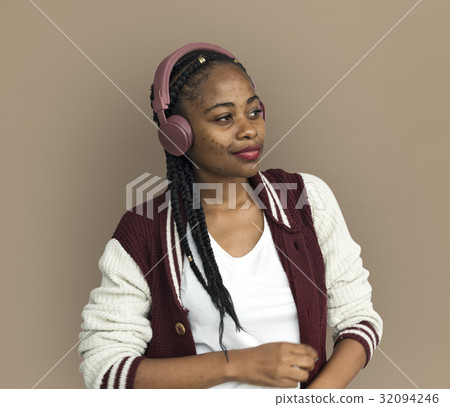African Descent Girl Headphones Music 32094246