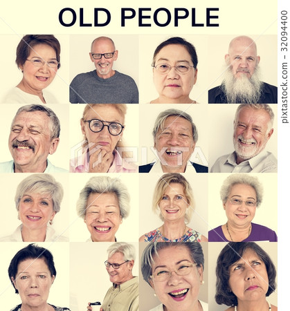 Set of Diversity Senior Adult People Face Expression Studio Coll Set of Diversity Senior Adult People Face Expression Studio Coll 32094400