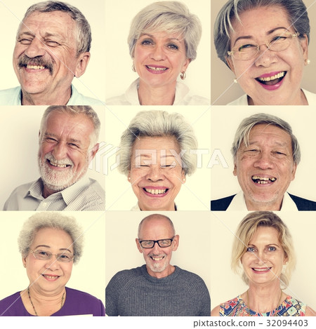 Set of Diversity Senior Adult People Face Expression Studio Coll 32094403