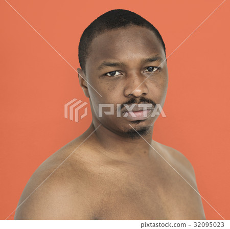African Descent Man Barechested Studio 32095023