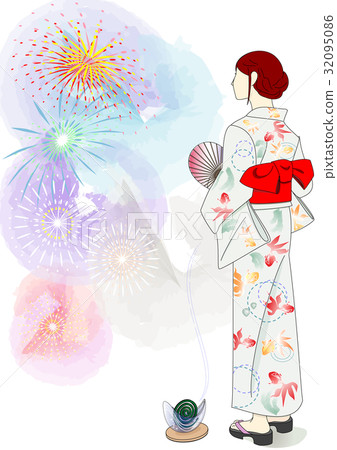 Fireworks in Yukata Fireworks in Yukata 32095086