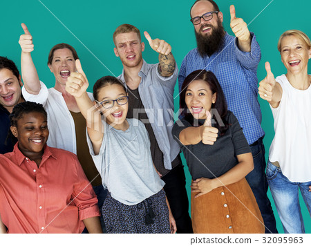 Diverse Group of People Thumbs Up Together Studio Portrait Diverse Group of People Thumbs Up Together Studio Portrait 32095963