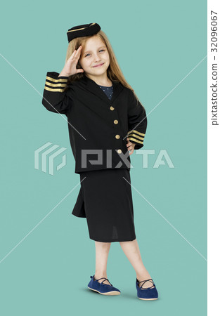 Young caucasian girl in the air hotess uniform 32096067