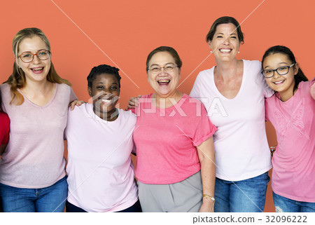 Group of girlfriends with breast cancer awareness charity Group of girlfriends with breast cancer awareness charity 32096222