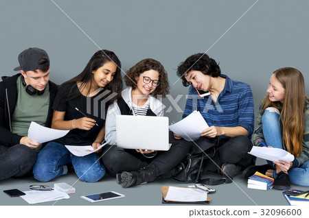 Group of Diverse High School Students Reading Text Book Tutorial Group of Diverse High School Students Reading Text Book Tutorial 32096600