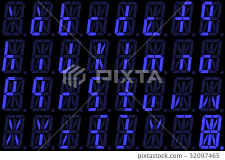 Digital font from small letters on blue display Digital font from small letters on blue display 32097465