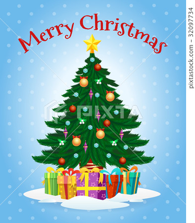 Greeting card with cartoon christmas tree 32097734