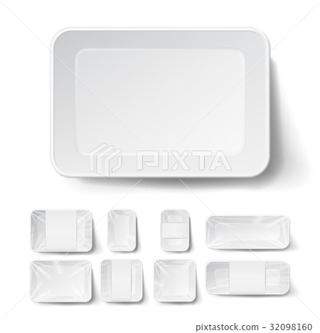 Realistic Food Container Set Vector. Empty Plastic Realistic Food Container Set Vector. Empty Plastic 32098160