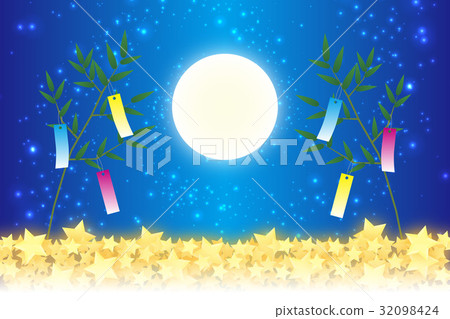 Background material Wallpaper, Tanabata ornament, festival, tradition, strip, bamboo leaf, early summer, stardust, Milky Way, Milky Way, 32098424