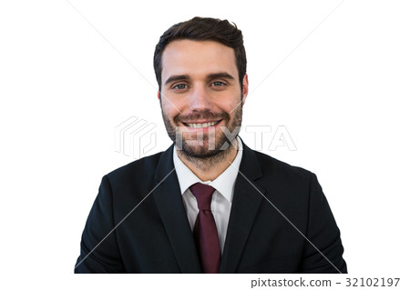Confidence businessman smiling against white background 32102197