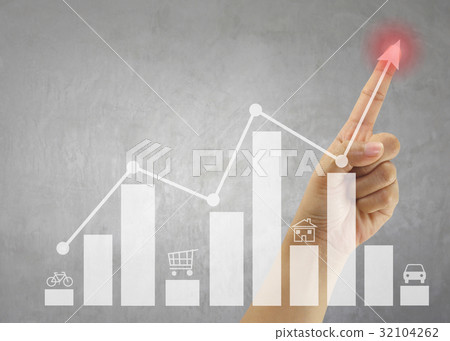 Hand of people point to highest bar graph. 32104262