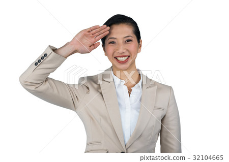 Businesswoman saluting against white background 32104665
