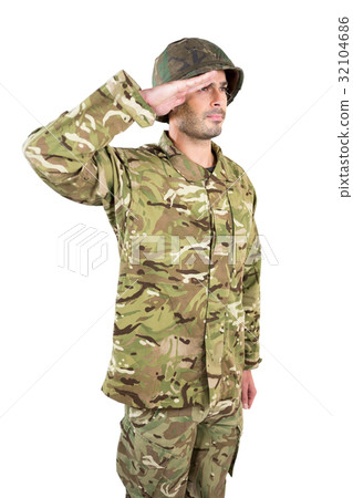 Close-up of soldier saluting 32104686