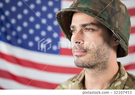 Close-up of confident soldier 32107453