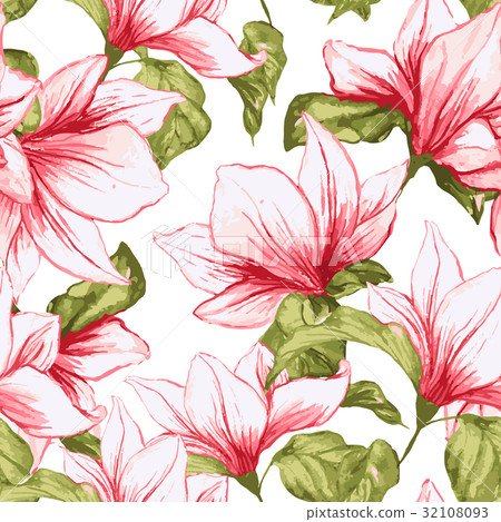 Seamless pattern with magnolia flowers on the Seamless pattern with magnolia flowers on the 32108093