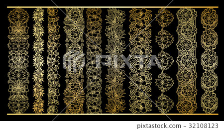 Golden vertical borders collection. Floral gold 32108123