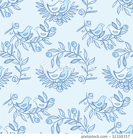Vintage Floral Seamless Background with Birds - Stock Illustration ...