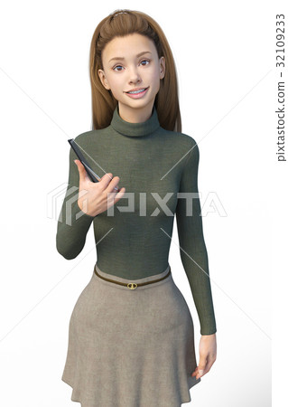 Long hair female hairdresser perming3DCG illustration material Long hair female hairdresser perming3DCG illustration material 32109233