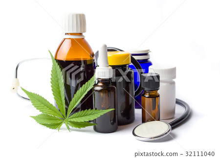 Marijuana and cannabis oil bottles isolated Marijuana and cannabis oil bottles isolated 32111040