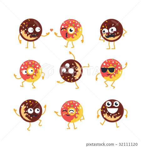 Donuts - vector set of mascot illustrations. 32111120