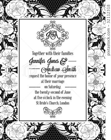 Elegant floral swirls, lacy pattern ornate frame 32112318