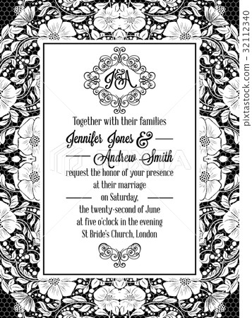 Elegant floral swirls, lacy pattern ornate frame 32112340