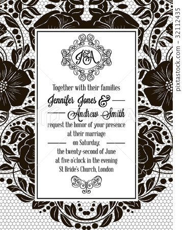 Elegant floral swirls, lacy pattern ornate frame 32112435