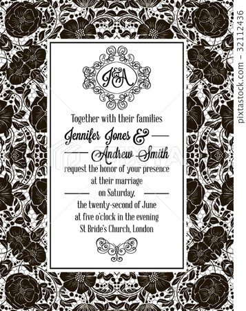 Elegant floral swirls, lacy pattern ornate frame 32112436