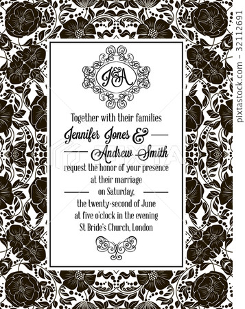 Elegant floral swirls, lacy pattern ornate frame 32112691