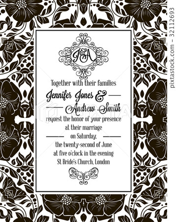 Elegant floral swirls, lacy pattern ornate frame 32112693