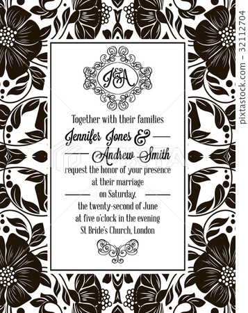 Elegant floral swirls, lacy pattern ornate frame 32112704