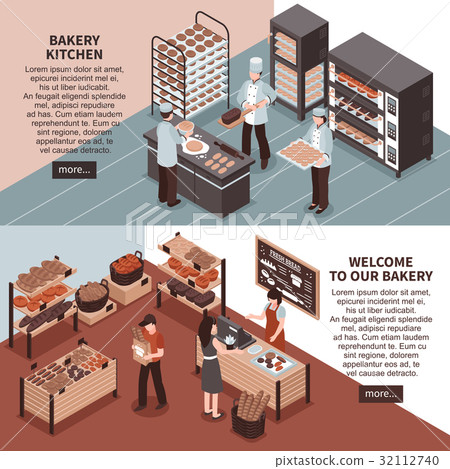 Bakery Kitchen And Bakery Store Isometric Banners Bakery Kitchen And Bakery Store Isometric Banners 32112740