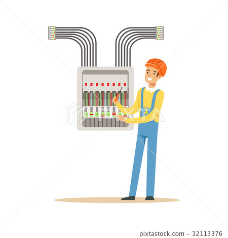 Electrician engineer screwing equipment in fuse 32113376