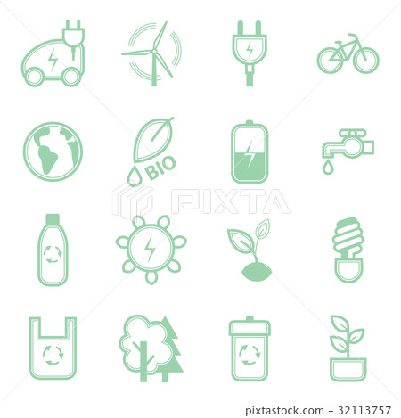 Eco Concept Green Thin Line Icon Set. Vector - Stock Illustration ...