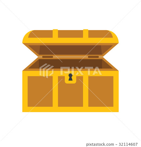 Wooden empty chest with open cover 32114607