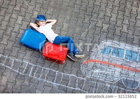 Little kid boy having fun with fast train picture Little kid boy having fun with fast train picture 32115652