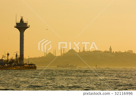 Istanbul beautiful silhouette at sunset on the Istanbul beautiful silhouette at sunset on the 32116996