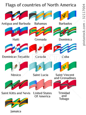 Flying flags of North America countries in waves 32117004