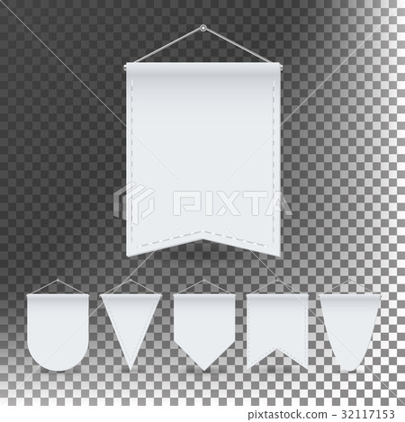 White Pennant Template Set Vector. Empty 3D White Pennant Template Set Vector. Empty 3D 32117153