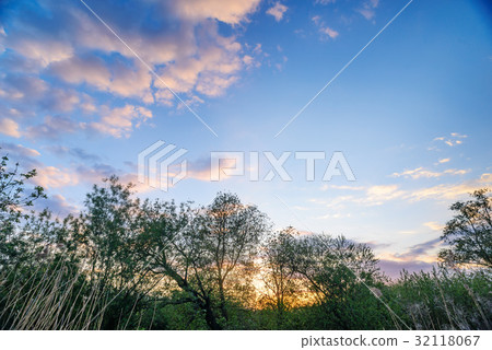 Beautiful sunset above rural lane.  32118067