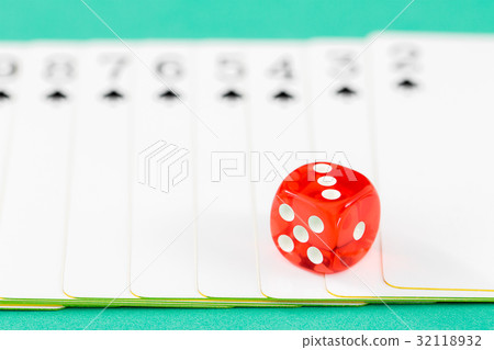 Dices and cards on green casino table Dices and cards on green casino table 32118932